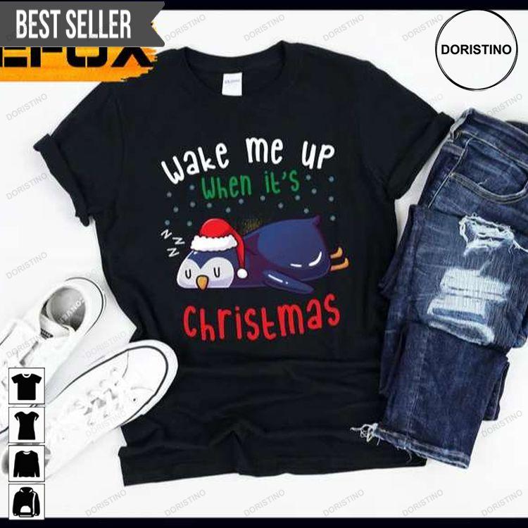 Wake Me Up When Its Christmas Sleeping Penguin Christmas Gift Shirt