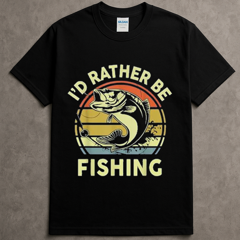 I'd Rather Be Fishing Boy Bass Fish Funny Graphic Tshirts